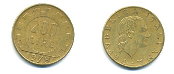 Италия 200 лир 1979 R, шестерня KM 105 алюминиевая бронза 80-1253