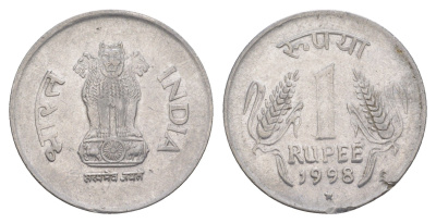 Индия 1 рупия 1998 монетный двор Ромб KM 92.2 нержавеющая сталь 4650-1112