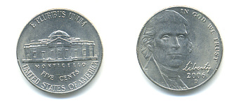 США 5 центов 2006 D, Джефферсон KM 381 медно-никель 86-647