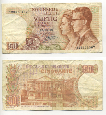Бельгия 50 франков 1966 Король Боуэн и королева Фабиола, Kestens Pick 139 (3) бумага 6301-11-4