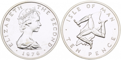 Остров Мэн 10 пенсов 1976 Елизавета II (1952-2022) КМ 36.1a серебро UNC 650-524
