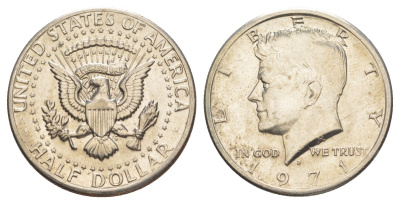 США 1/2 доллара (50 центов) 1971 D, Джон Кеннеди KM 202b медь плакированная медно-никелем aUNC 115-625