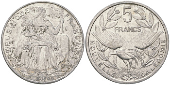 Французская Новая Каледония 5 франков 2016 птица кагу, (IEOM) KM 16, Schoen 12, Lec 81k алюминий 4117-1124