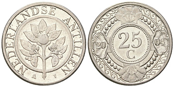 Нидерландские Антилы 25 центов 2004 Беатрикс (1980-2013) KM 35 сталь плакированная никелем aUNC 4611-841