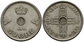 Норвегия 50 эре 1948 Хокон VII (1905-1957) KM 386 медно-никель 4584-314