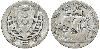 Португалия 2,5 эскудо 1945 парусник KM 580 серебро 51-3941