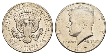 США 1/2 доллара (50 центов) 1974 Джон Кеннеди KM 202b медь плакированная медно-никелем aUNC 4536-422