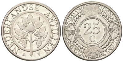 Нидерландские Антилы 25 центов 2004 Беатрикс (1980-2013) KM 35 сталь плакированная никелем aUNC 4611-841