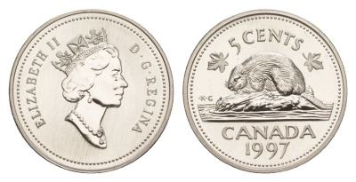 Канада 5 центов 1997 Елизавета II (1952-2022), бобр, specimen KM 182 медно-никель BU 4639-525