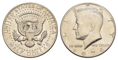 США 1/2 доллара (50 центов) 1974 Джон Кеннеди KM 202b медь плакированная медно-никелем aUNC 4536-422