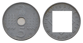 Германия 5 рейхспфеннигов 1940 A, Военные деньги KM 98 цинк 413-1145