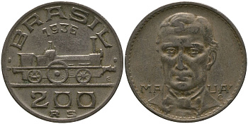 Бразилия 200 рейсов 1936 Виконт ди Мауа KM 537 медно-никель 4575-153