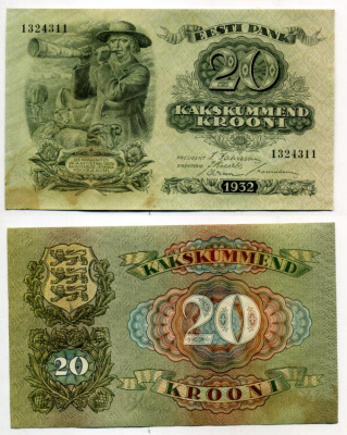 Эстония 20 крон 1932 пастух Pick 64 a бумага 7375-25-2-1