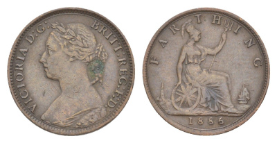 Великобритания 1 фартинг 1886 Виктория (1837-1901) KM 753, Spink 3958 бронза 4630-158