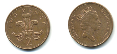 Великобритания 2 пенса 1996 Елизавета II (1952-2022) KM 936а, Spink 4386 (C4) сталь плакированная медью 540-424