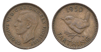 Великобритания 1 фартинг 1950 Георг VI (1936-1952) KM 867, Spink 4119 бронза 4664-357