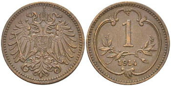 АВСТРИЯ 1 ГЕЛЛЕР 1914 АВСТРО-ВЕНГЕРСКАЯ ИМПЕРИЯ KM 2800 бронза 201-322