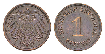 Германия 1 пфенниг 1912 E, Вильгельм II (1888-1918) KM 10, J. 10 медь 4639-1145