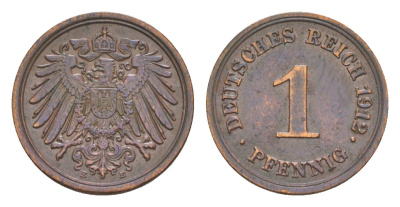 Германия 1 пфенниг 1912 E, Вильгельм II (1888-1918) KM 10, J. 10 медь 4639-1145