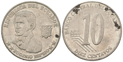 Эквадор 10 сентаво 2000 KM 106 нержавеющая сталь 4618-641