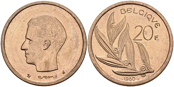 Бельгия 20 франков 1980 Belgique, Бодуэн I (1951-1993) KM 159 никель бронза UNC 4561-216