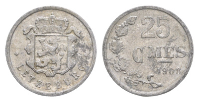 Люксембург 25 сантимов 1968 Герцог Жан (1964-1999) KM 45a.1 алюминий 4115-551