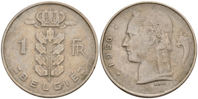 Бельгия 1 франк 1956 Belgie KM 143.1 медно-никель    4187-127