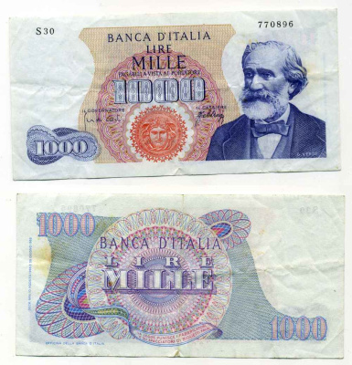 Италия 1000 лир 1962 Джузеппе Верди Pick 96а бумага 8588-10-2-2