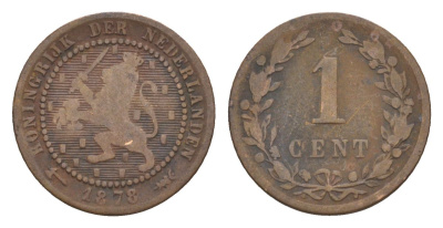 Нидерланды 1 цент 1878 Виллем III (1849-1890) KM 107 бронза 53-212