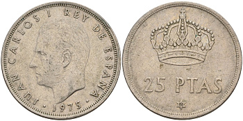 Испания 25 песет 1975 (80) Хуан Карлос I (1975-2014) KM 808 медно-никель 4149-1041