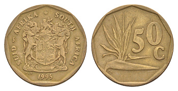 ЮАР 50 центов 1995 Зантедеския Эллиота (калла), герб KM 137 сталь плакированная бронзой 4618-628
