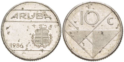Аруба 10 центов 1986 Беатрикс (1980-2013) KM 2 сталь плакированная никелем 218-1068