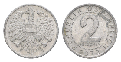 Австрия 2 гроша 1972 KM 2876 алюминий 4564-728