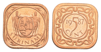 Суринам 5 центов 1987 KM 12b сталь плакированная медью UNC 4613-331