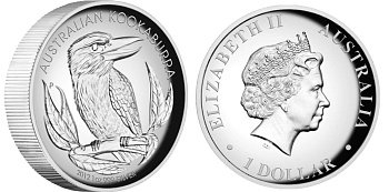 Австралия 1 доллар 2012 кукабара, высокорельефная KM 1829 серебро PROOF 1074-1-53