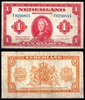 Нидерланды 1 гульден 1943 Pick 64 a бумага 7457-12-3-1