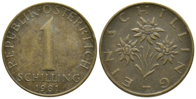 АВСТРИЯ 1 ШИЛЛИНГ 1981 KM 2886 алюминиевая бронза 36-536