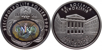 Польша 10 злотых 2009 MW, 90 лет открытия народной палаты контроля, голограмма KM 674 серебро PROOF 1087-5-71