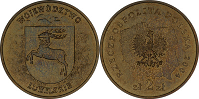 Польша 2 злотых 2004 MW, серия польские воеводства, Люблинское воеводство KM 514 нордик  UNC  3996-444