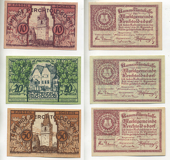 АВСТРИЯ НАБОР ИЗ 3 БАНКНОТ 1920 ДО 31 ДЕКАБРЯ 1920, НОТГЕЛЬД, 10, 20, 50 ГЕЛЛЕРОВ, PERCHTOLDSDORF бумага aUNC 6280-4-1-1