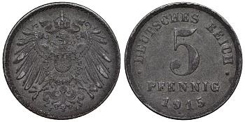 Германия 5 пфеннигов 1915 J KM 19, J. 297, Weege 5 железо 4118-1127