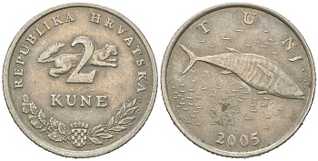 Хорватия 2 куна 2005 тунец, легенда на хорватском KM 10 медь цинк никель 4448-1252