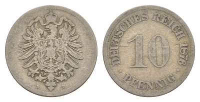 Германия 10 пфеннигов 1876 D, Вильгельм I (1871-1888) KM 4, J. 4 медно-никель 4640-218
