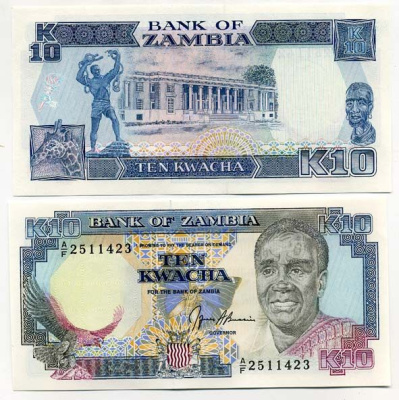 Замбия 10 квач ND (1989-1991) Кеннет Каунда, жираф, подпись Bussiere Pick 31 b бумага UNC (пресс) 448-43-3