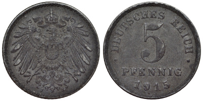 Германия 5 пфеннигов 1915 J KM 19, J. 297, Weege 5 железо 4118-1127