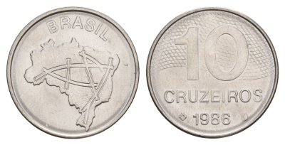 Бразилия 10 крузейро 1986 KM 592.2 нержавеющая сталь 4657-112