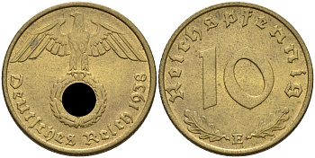 Германия 10 рейхспфеннигов 1938 E KM 92, J.364 алюминиевая бронза 4584-542