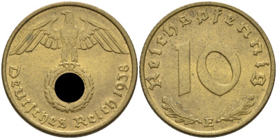 Германия 10 рейхспфеннигов 1938 E KM 92, J.364 алюминиевая бронза 4584-542
