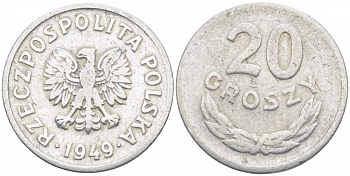Польша 20 грошей 1949 KM 43а, Parchimowicz 207b алюминий 112-1241
