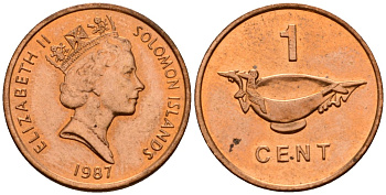 Соломоновы острова 1 цент 1987 Елизавета II (1953-) KM 24 сталь плакированная бронзой aUNC 4602-851